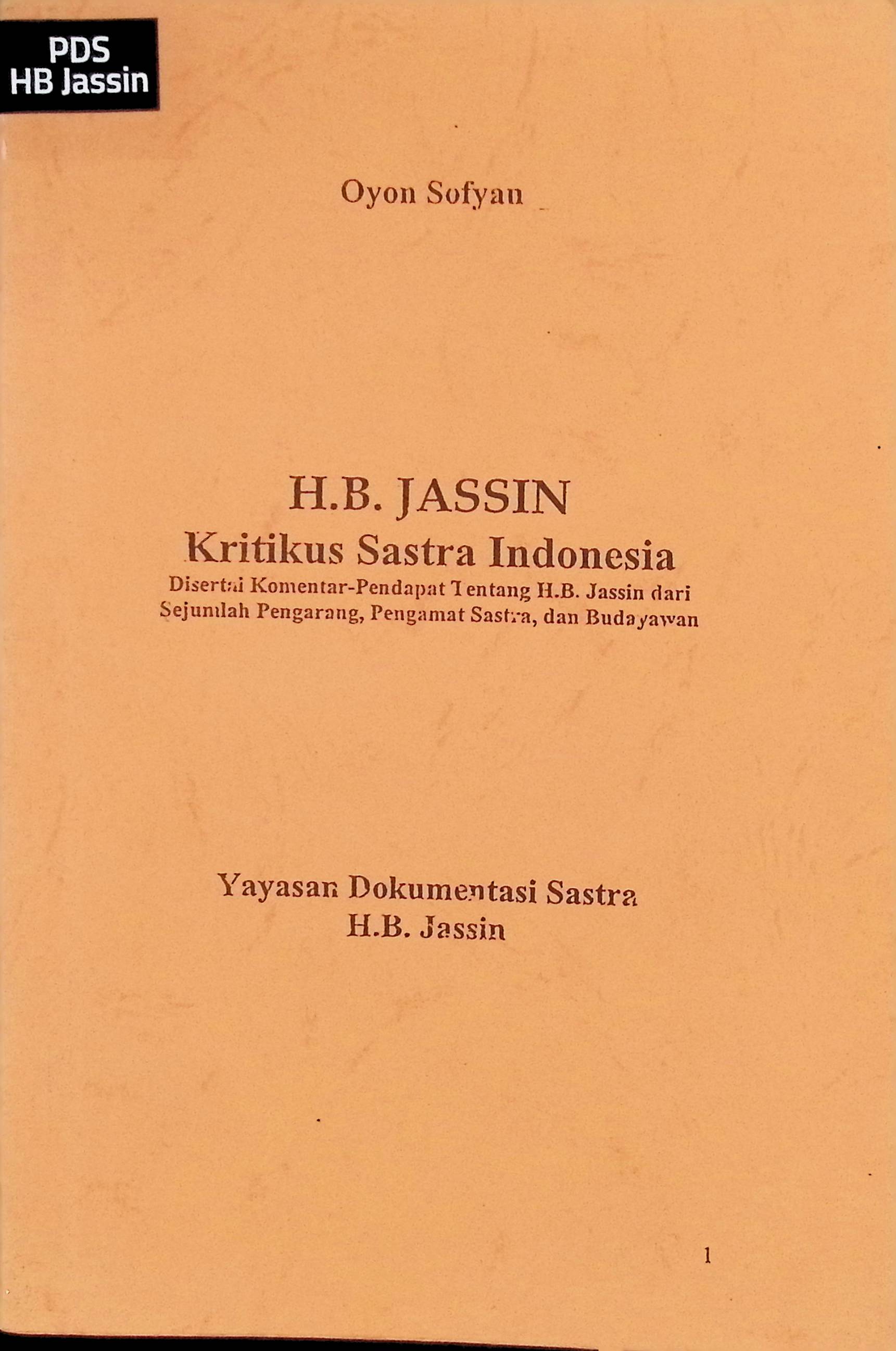 H.B. Jassin Kritikus Sastra Indonesia