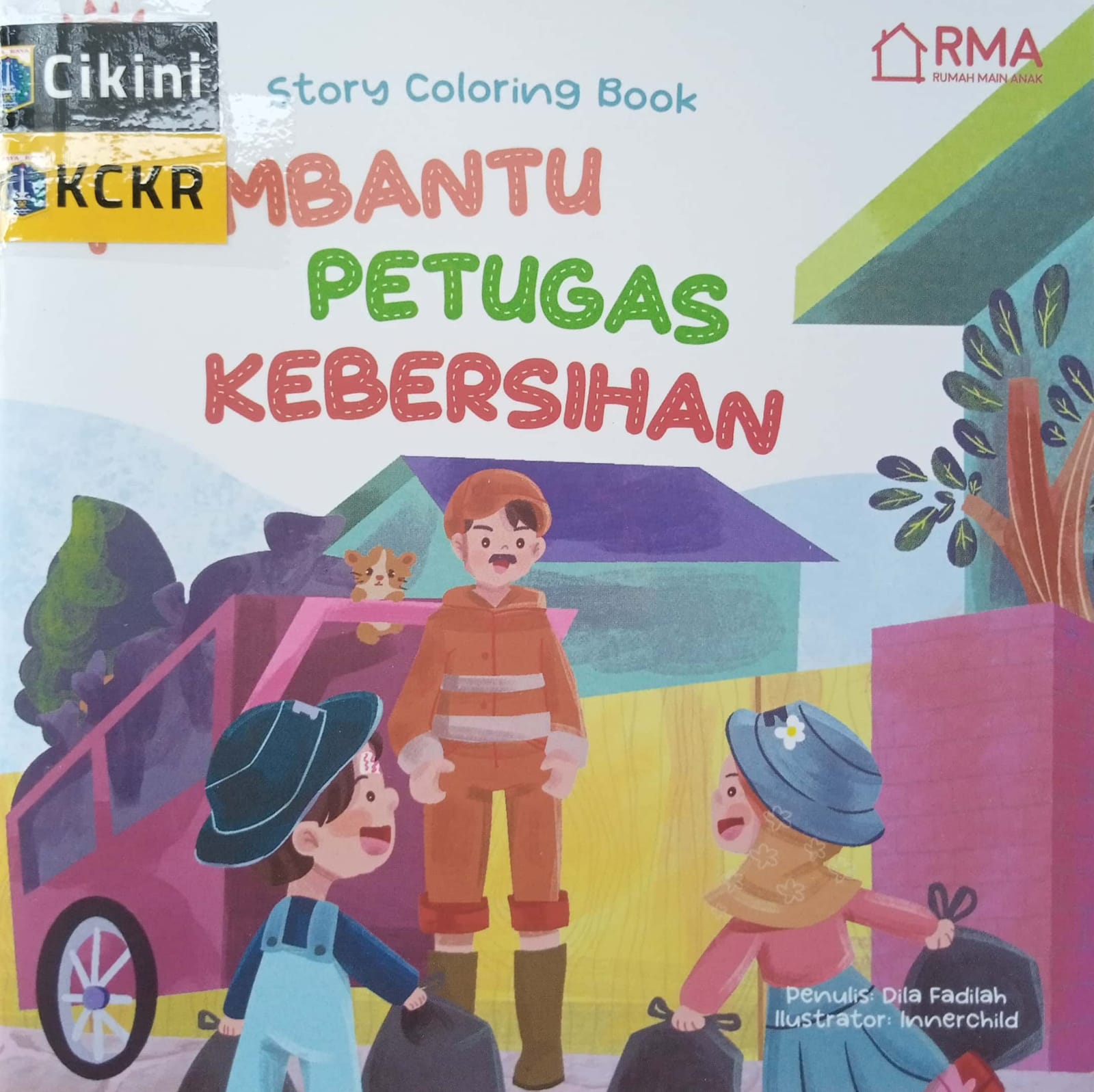 Story coloring book membantu petugas kebersihan