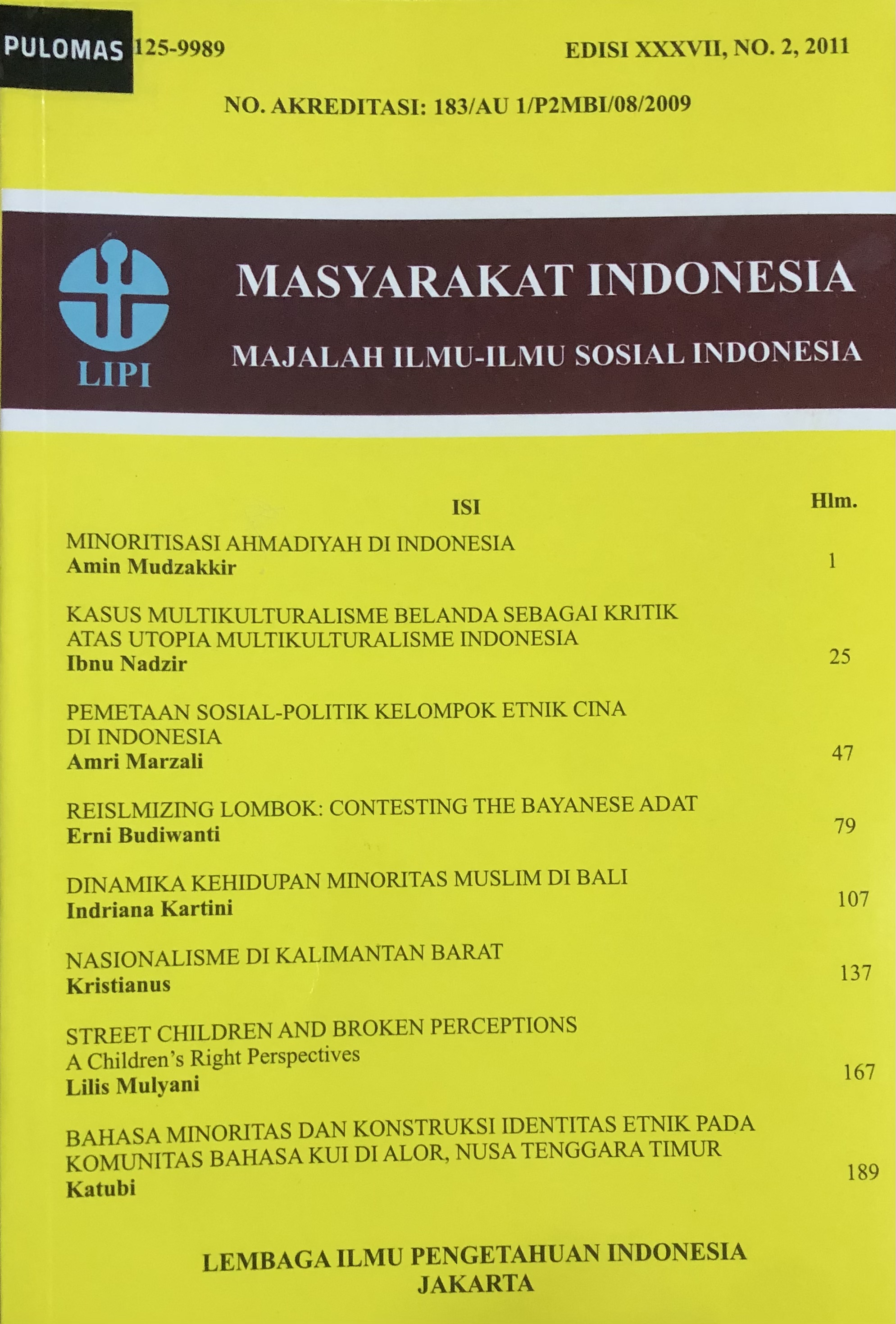 Masyarakat Indonesia :  Majalah Ilmu-ilmu Sosial Indonesia