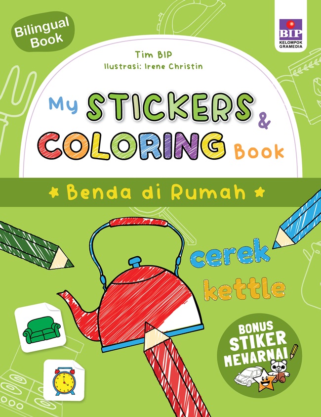 My stickers & coloring book : benda di rumah