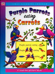 Purple parrots eating carrots