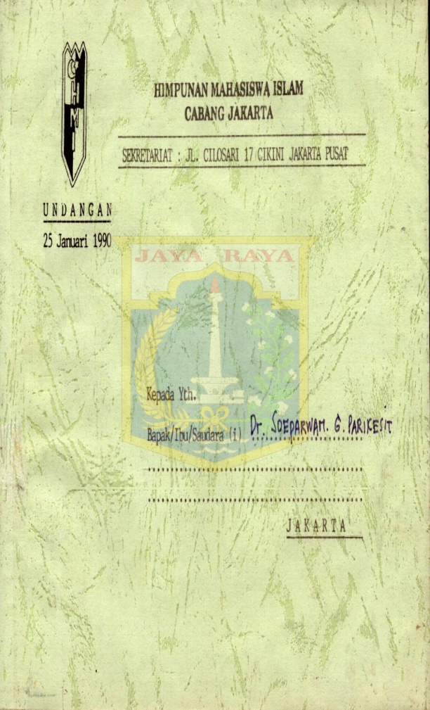 Surat dari pengurus HMI cabang Jakarta