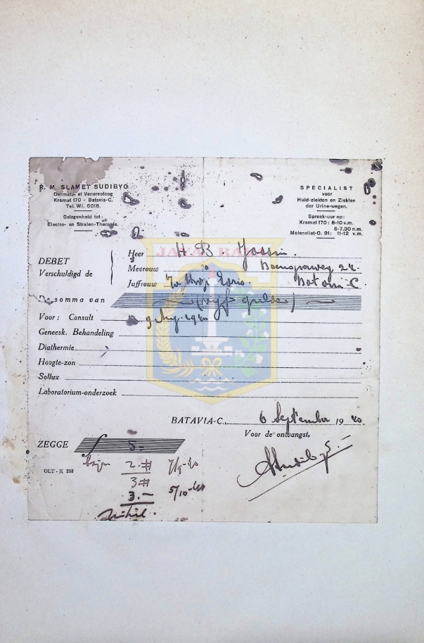 Kwitansi HB Jassin dari dokter spesialist (6 September 1940)